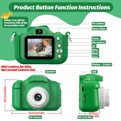 USA imported HOOMOON kids camera connected to a card reader for easy computer photo transfers.