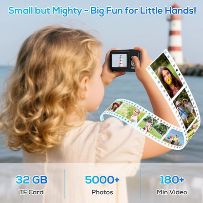 HILDCROA ten eighty P high definition kids camera showing the battery and memory card compartment