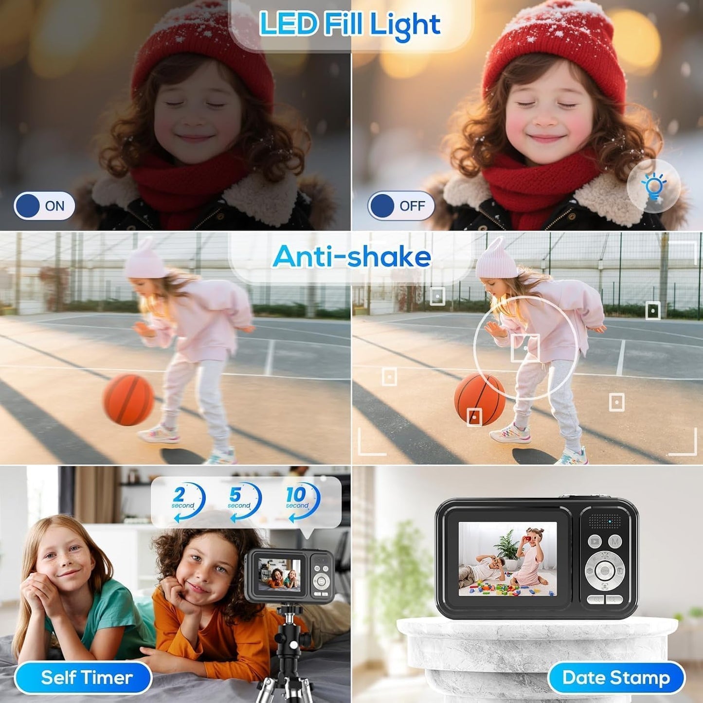 HILDCROA black digital camera for teens with sixteen X zoom capabilities extended