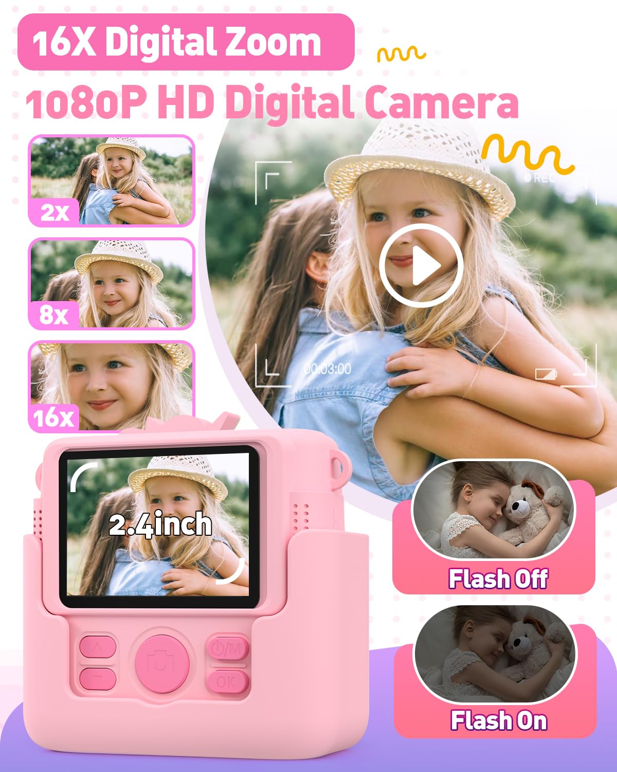 Careenoah kids photography toy bundle showing the 32GB SD card and thermal paper rolls