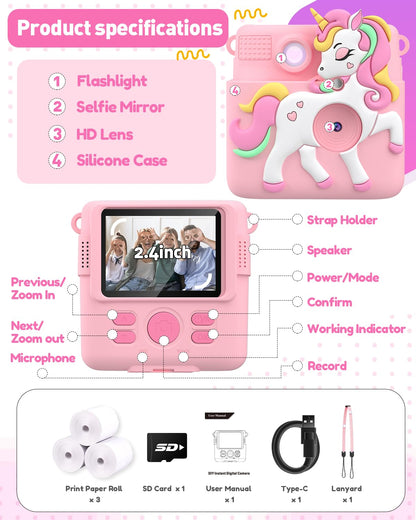 Careenoah inkless print camera for children illustrating creative frames and cartoon filters