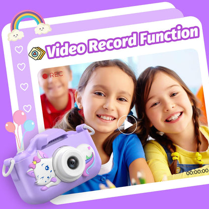 Goopow portable rechargeable children camera showing digital screen and buttons