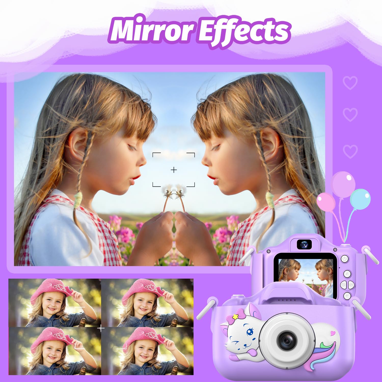 Shockproof kids digital camera toy with cat design protective cover