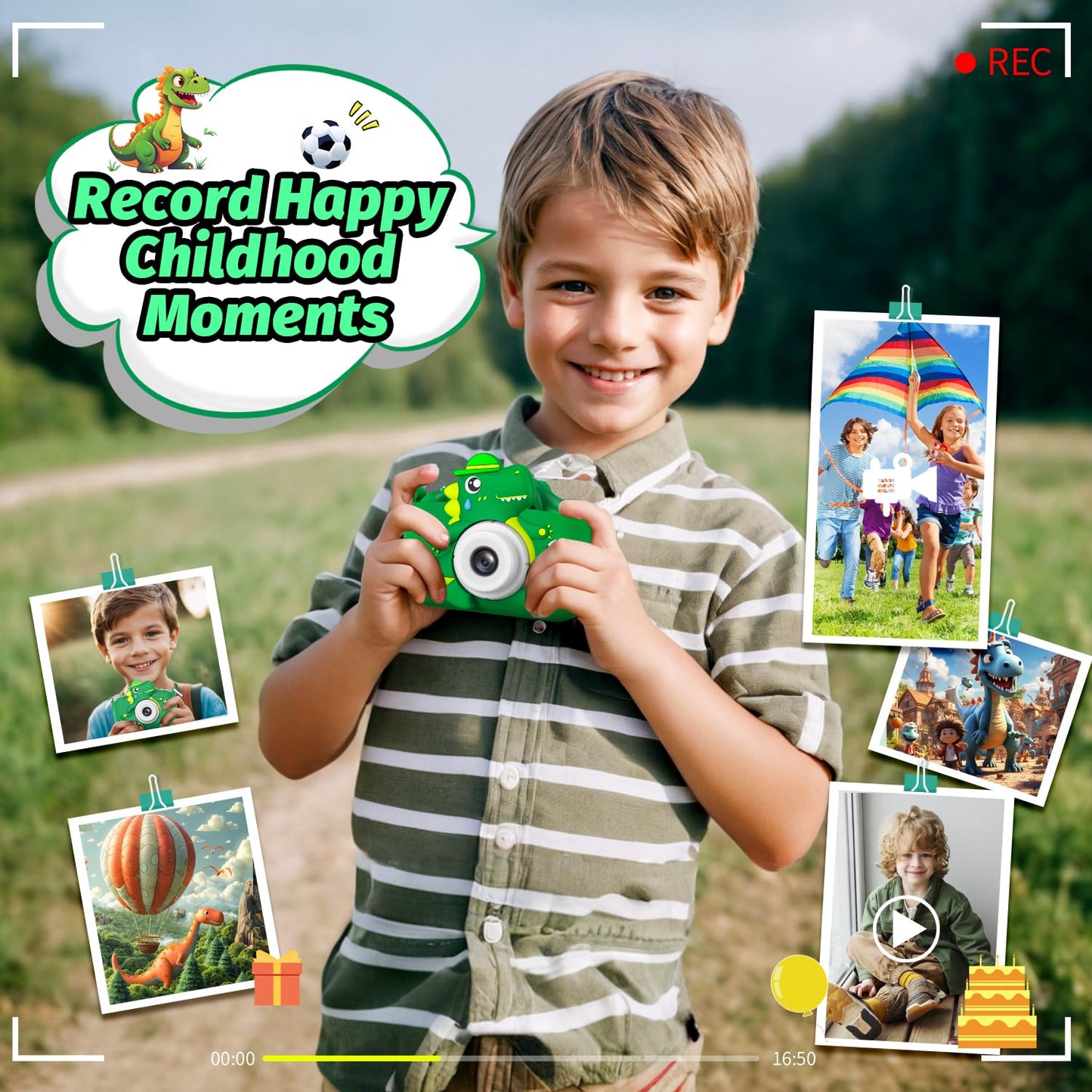 Cimizi dinosaur camera toy with thirty two gigabyte memory card accessory