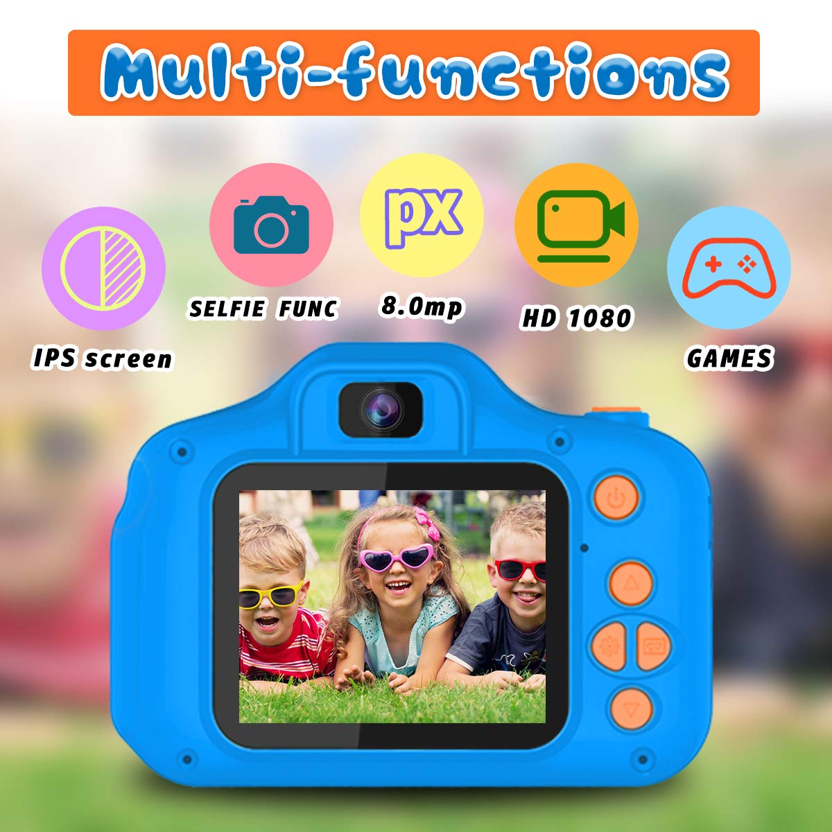 Seckton kids digital toy camera showing the 2 inch screen and rear buttons