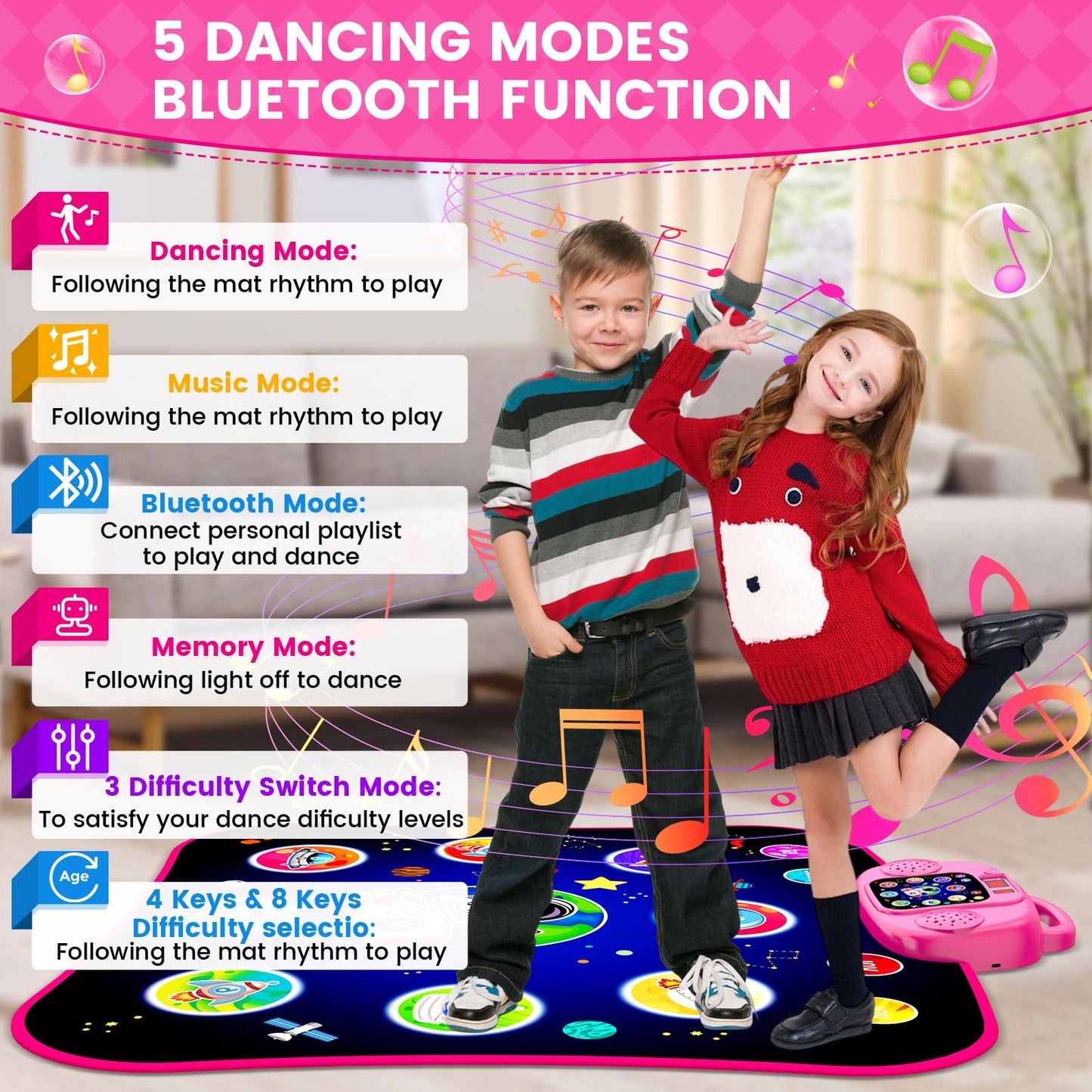 Child playing on Jamlamq Bluetooth music dance pad