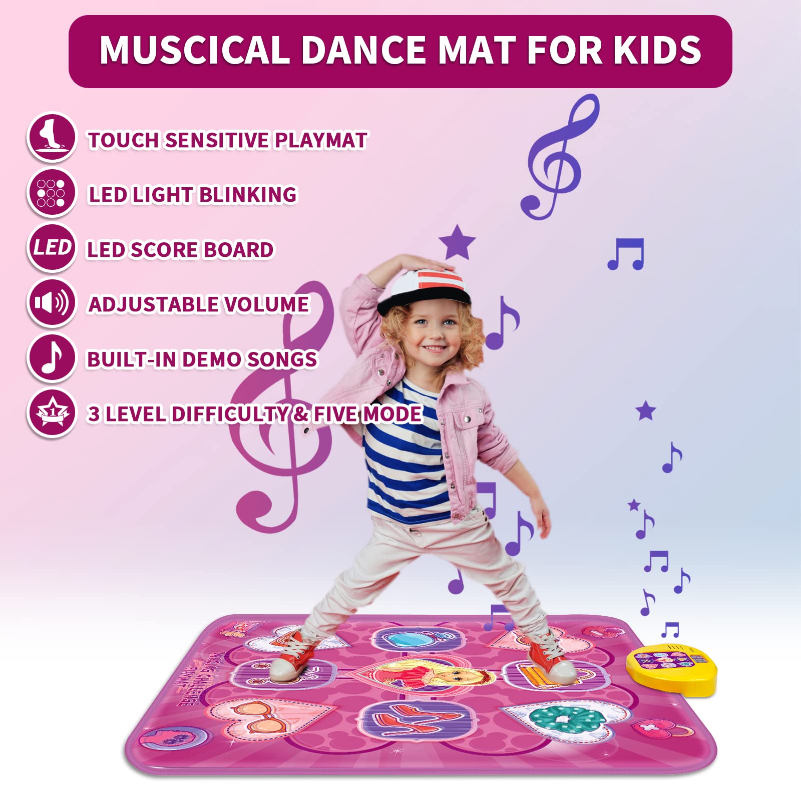 Top view of Ankkie interactive dance mat for girls