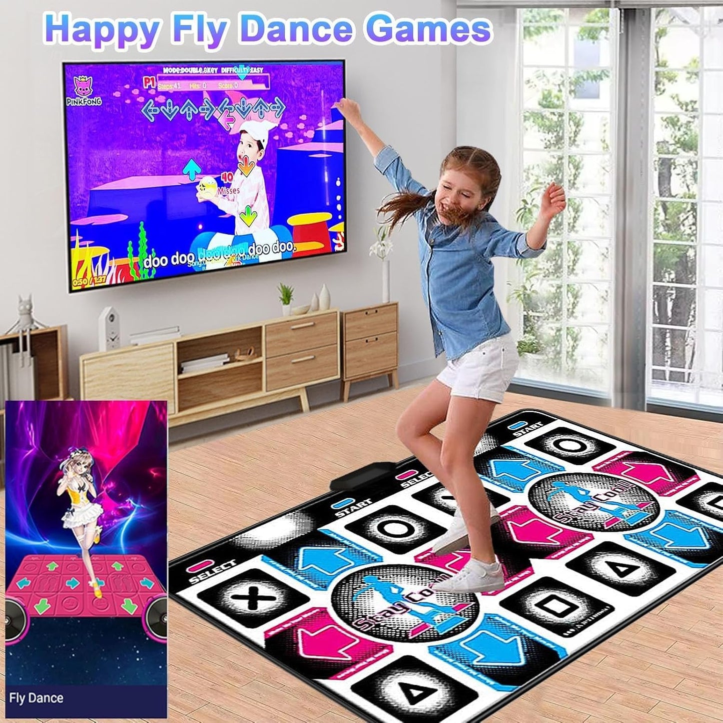 Foldable dance mat with HD TV console