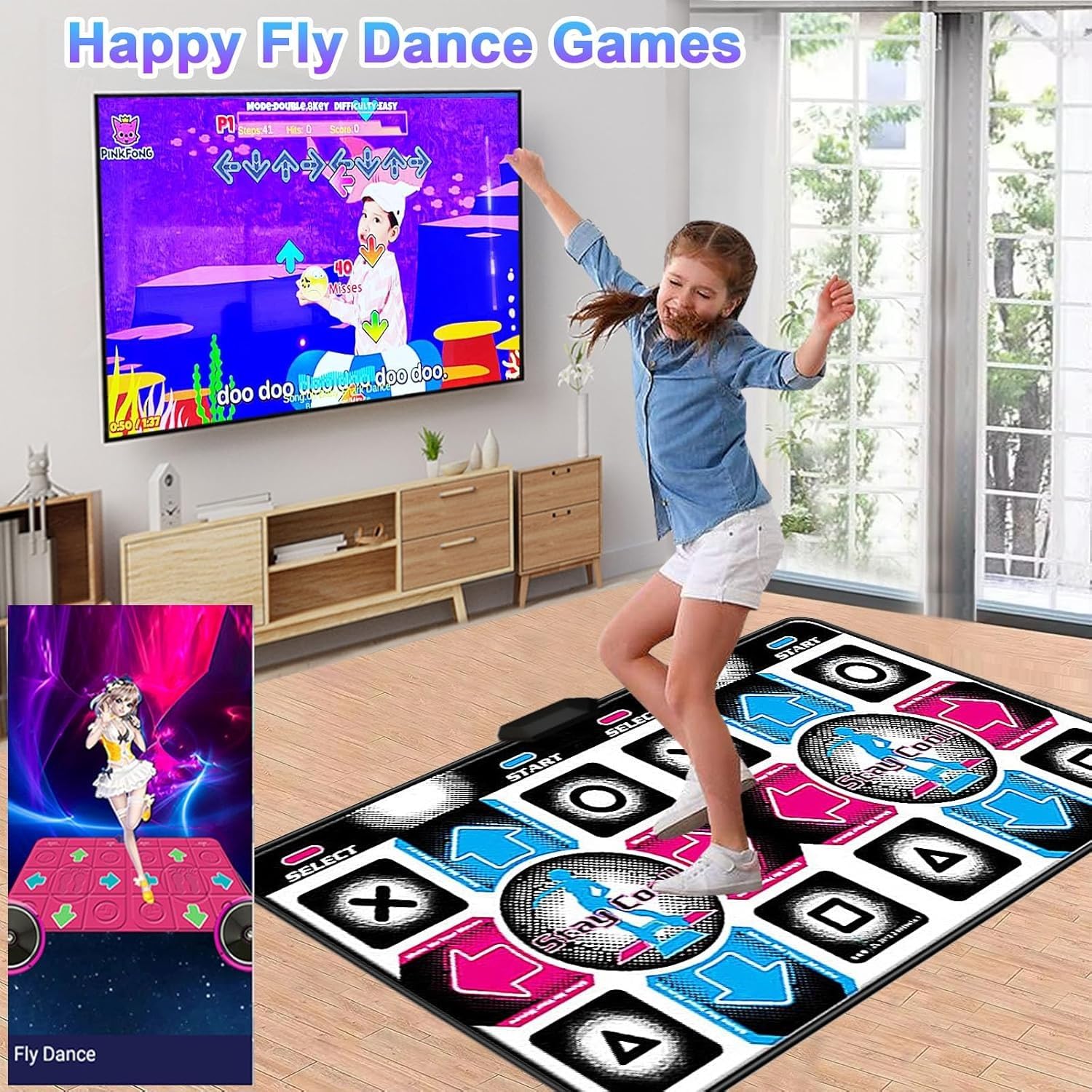 Foldable dance mat with HD TV console