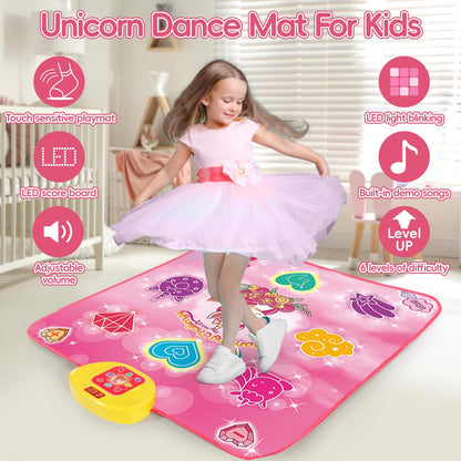 Unicorn musical dancing pad with LED lights close up
