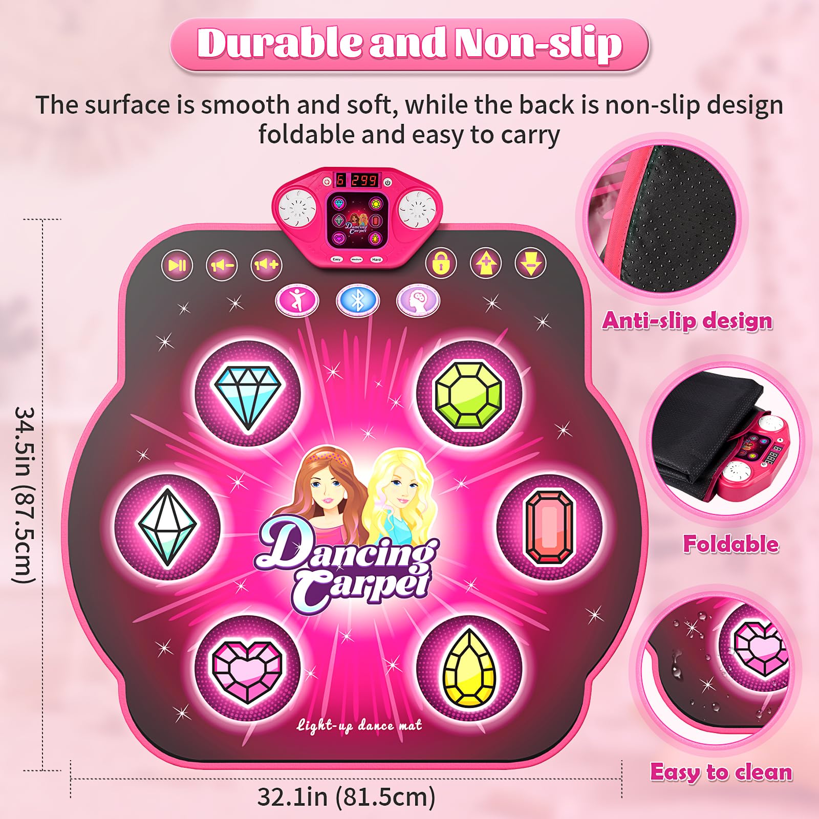 Waykee dance mat showing 5 game modes and light-up gems