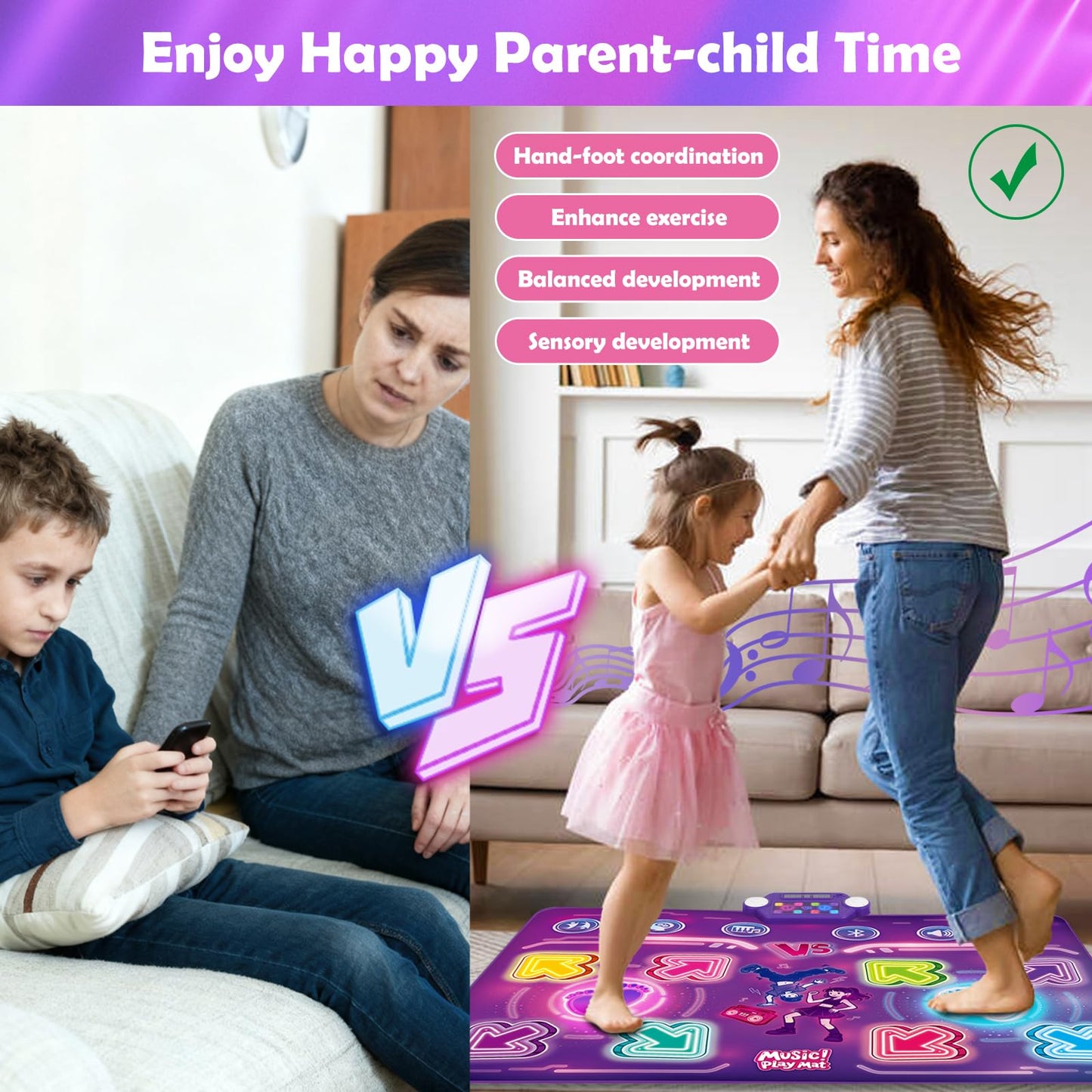 Side profile of the durable, non-slip kids electronic dance mat