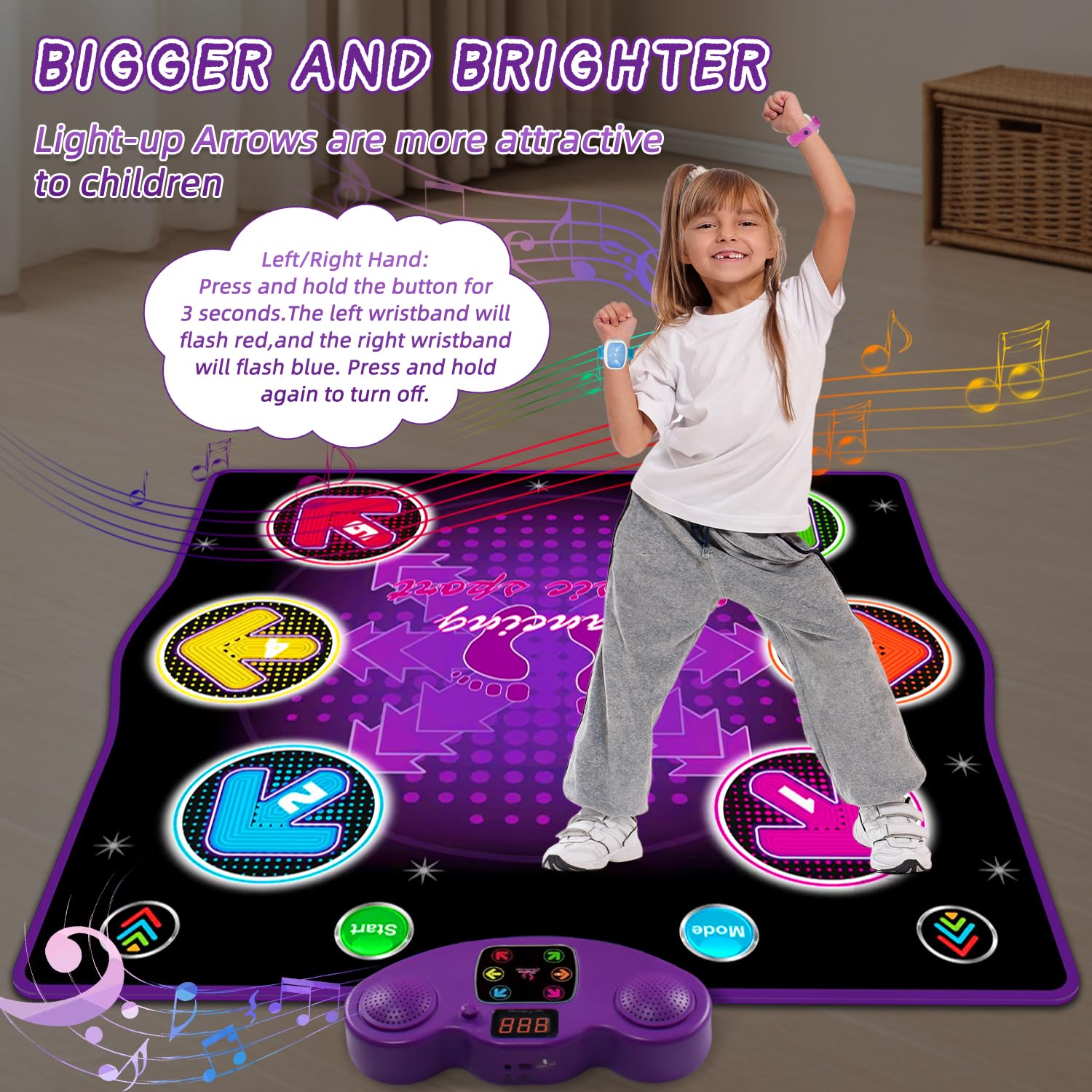 Close up of gesture sensing wristbands for dance mat