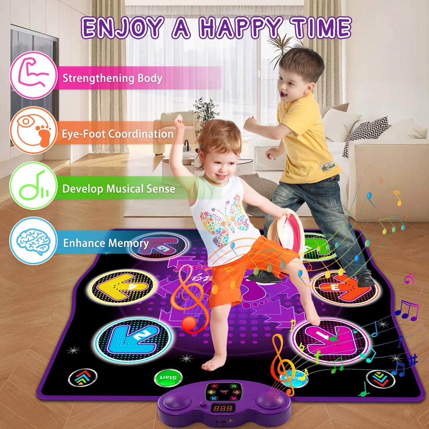 Top down view of Ysityum kids dance mat floor layout