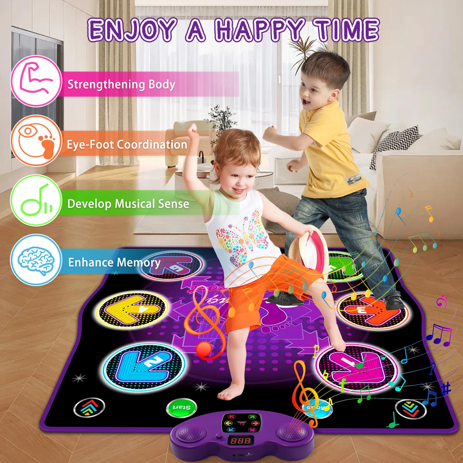 Top down view of Ysityum kids dance mat floor layout