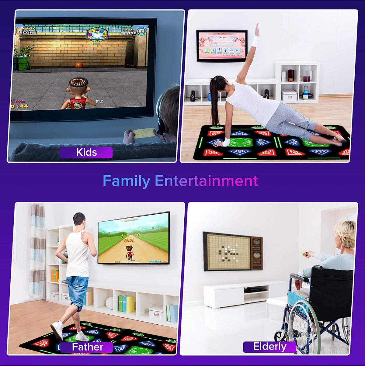 Family using PVGX HDMI dance mat for fitness in living room