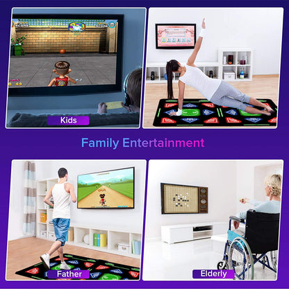 Family using PVGX HDMI dance mat for fitness in living room