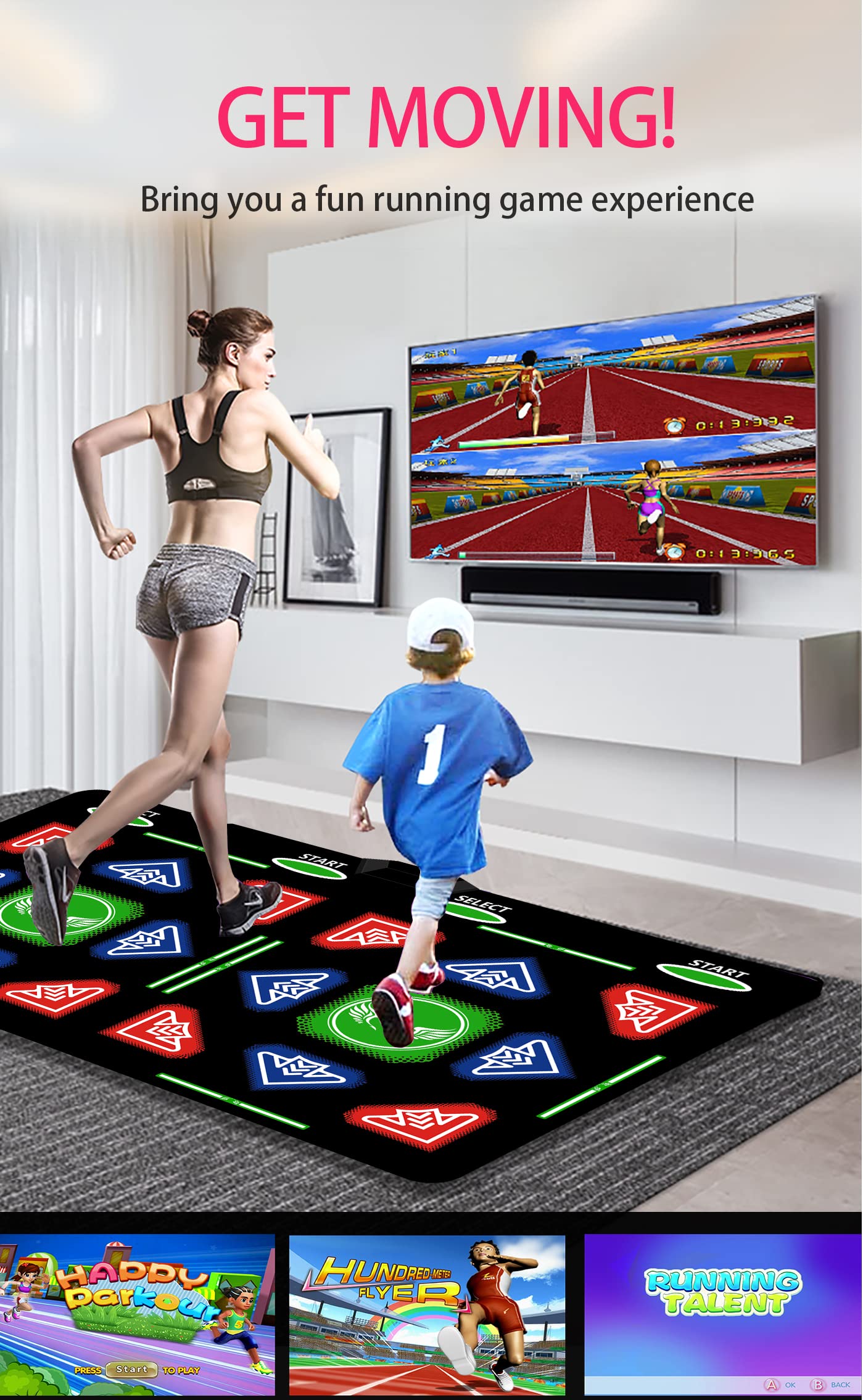 On-screen menu display of PVGX dance mat showing 1000 games
