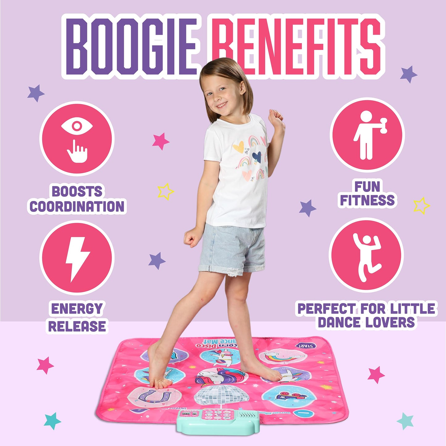 Child playing on Klevly Unicorn Dance Mat floor pad