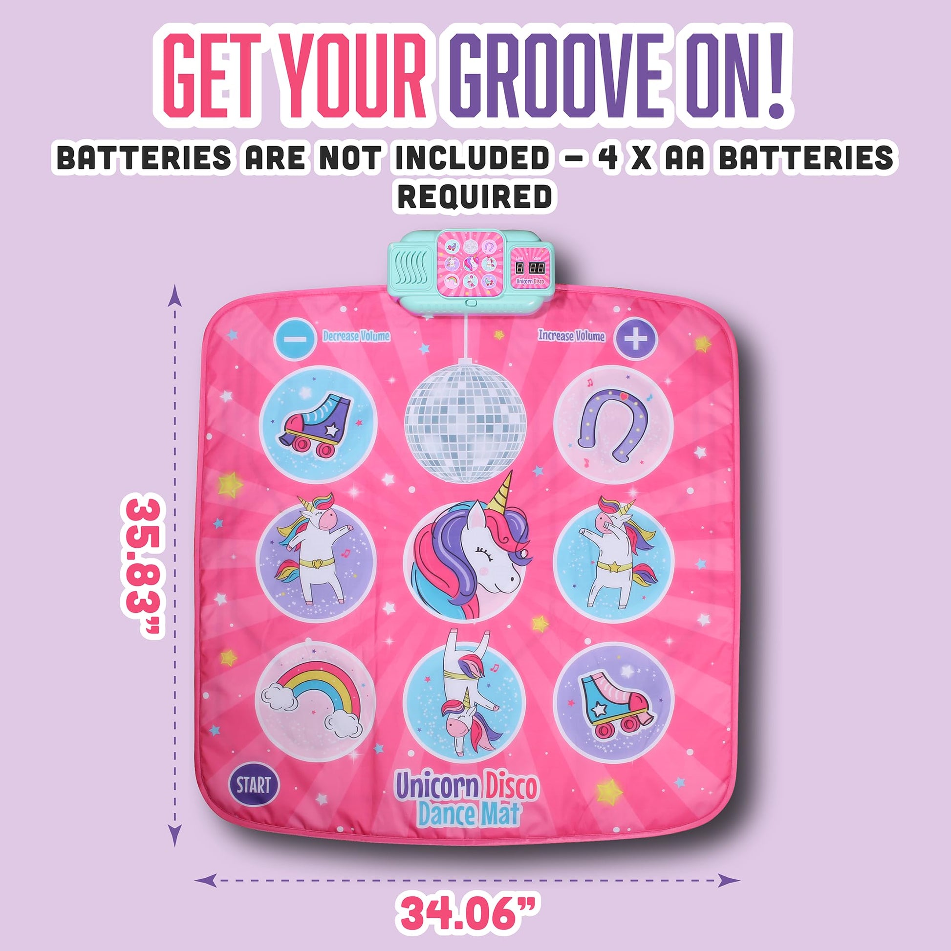 Close up of Klevly Unicorn Dance Mat buttons and design