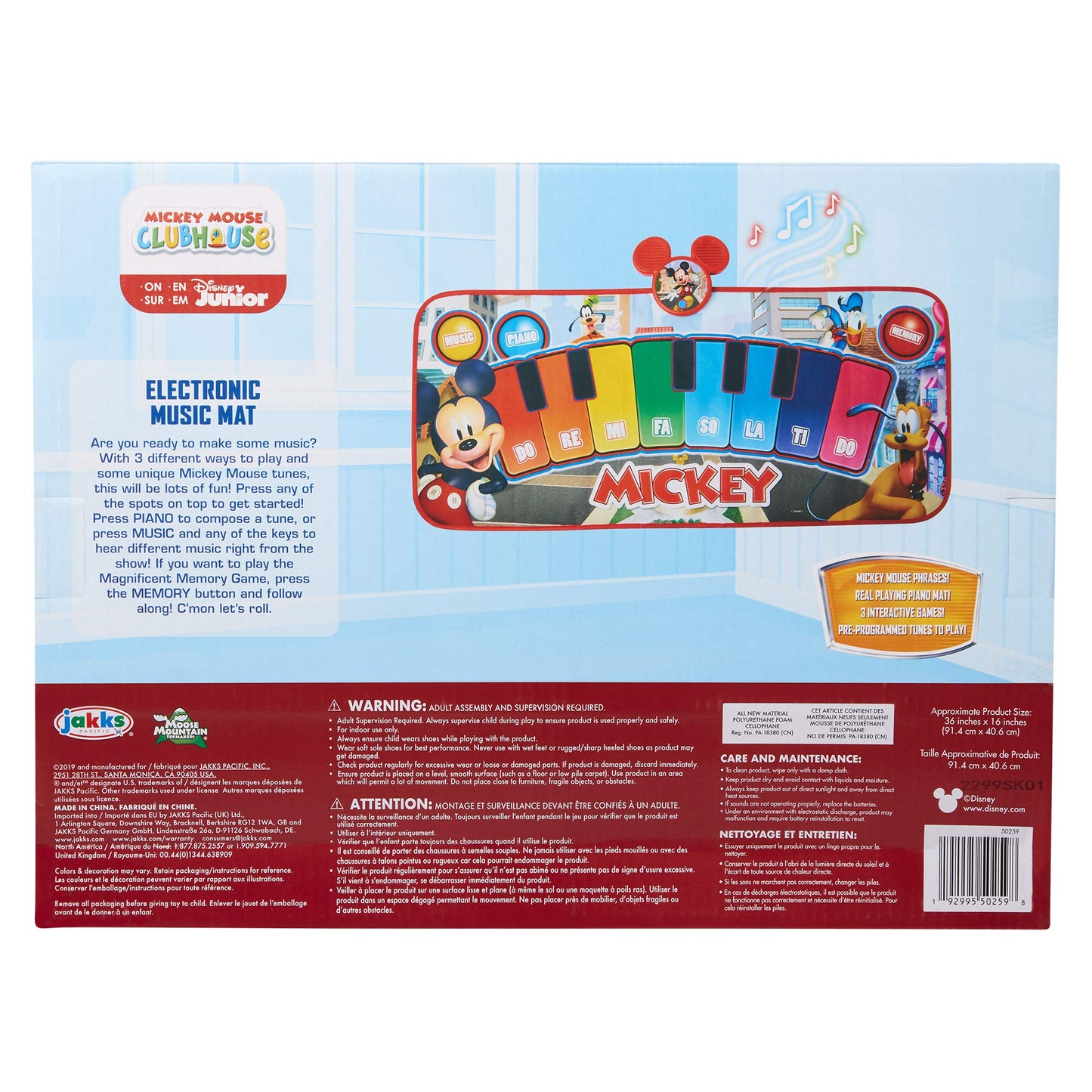 Bright colorful piano keys on Mickey Mouse dance mat for kids