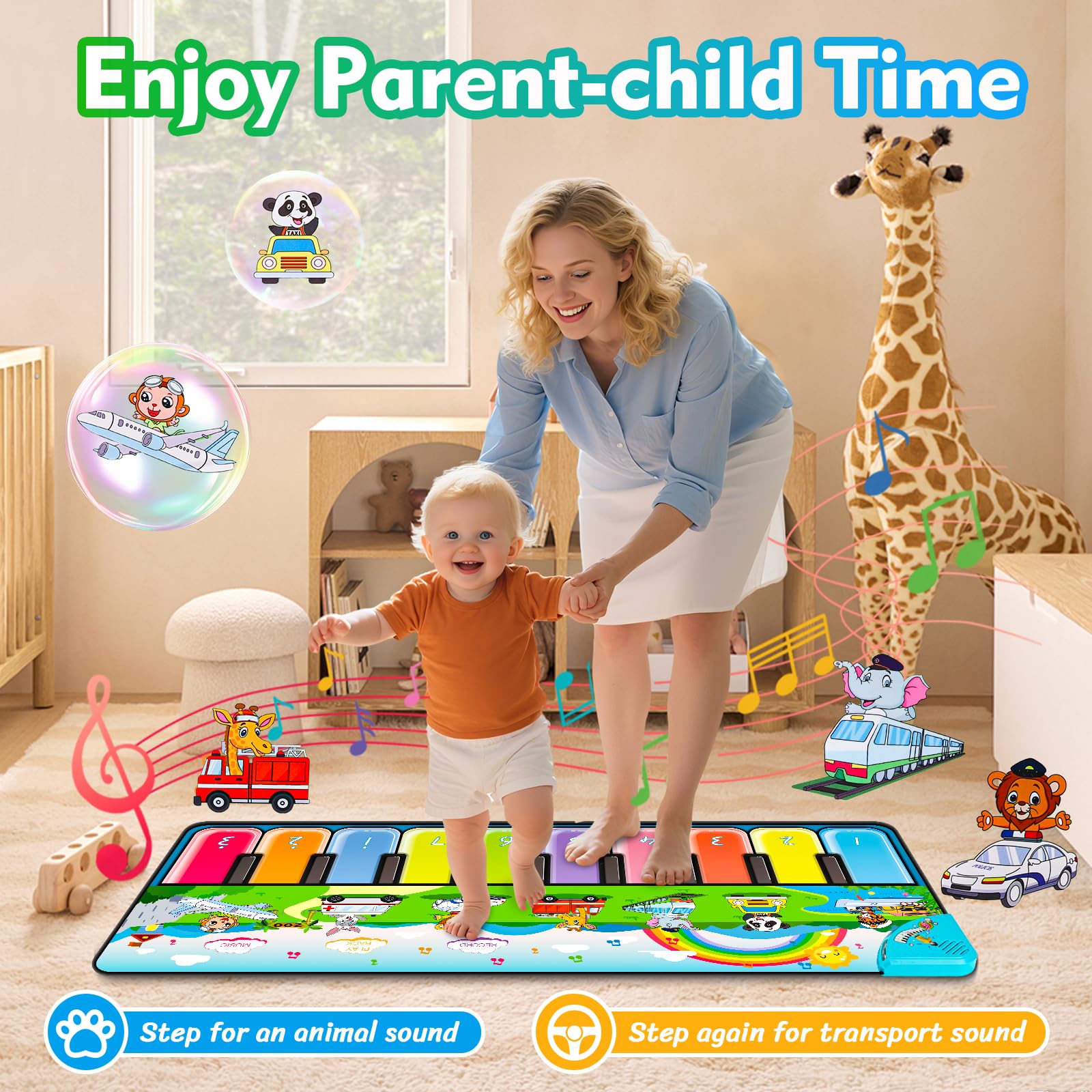 Toddler playing on Fuceoruy piano mat interactive toy