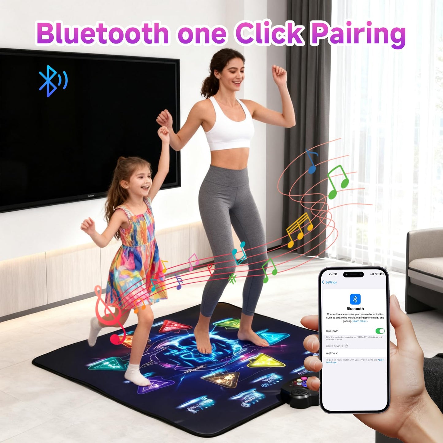 Two kids using LivelyCove dance mats for multi-player competition
