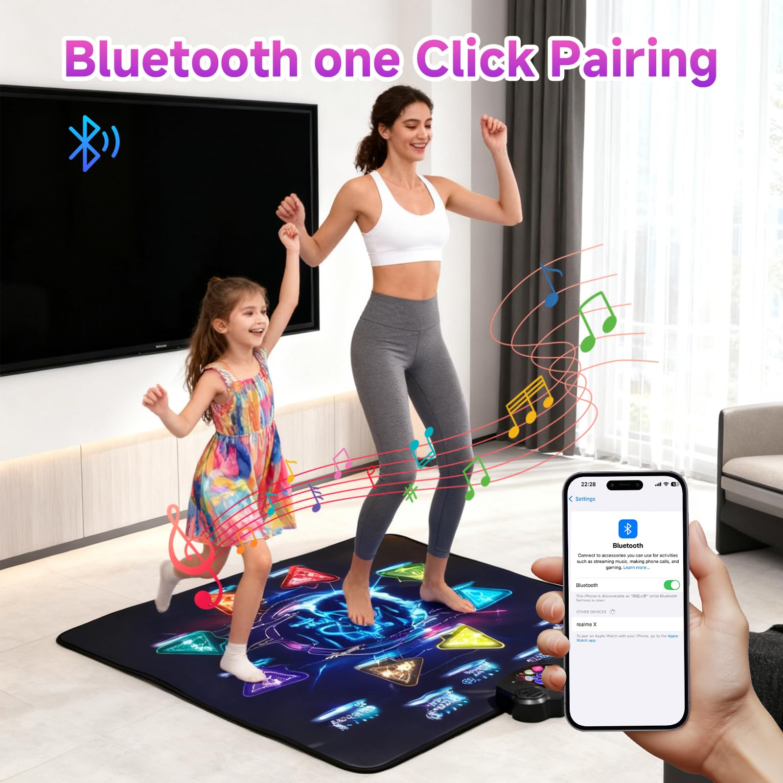 Two kids using LivelyCove dance mats for multi-player competition