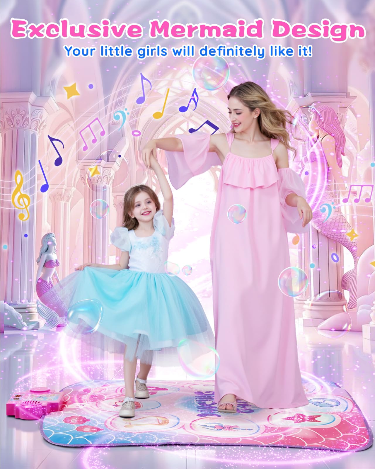 Child playing on the interactive 9 button mermaid dance mat