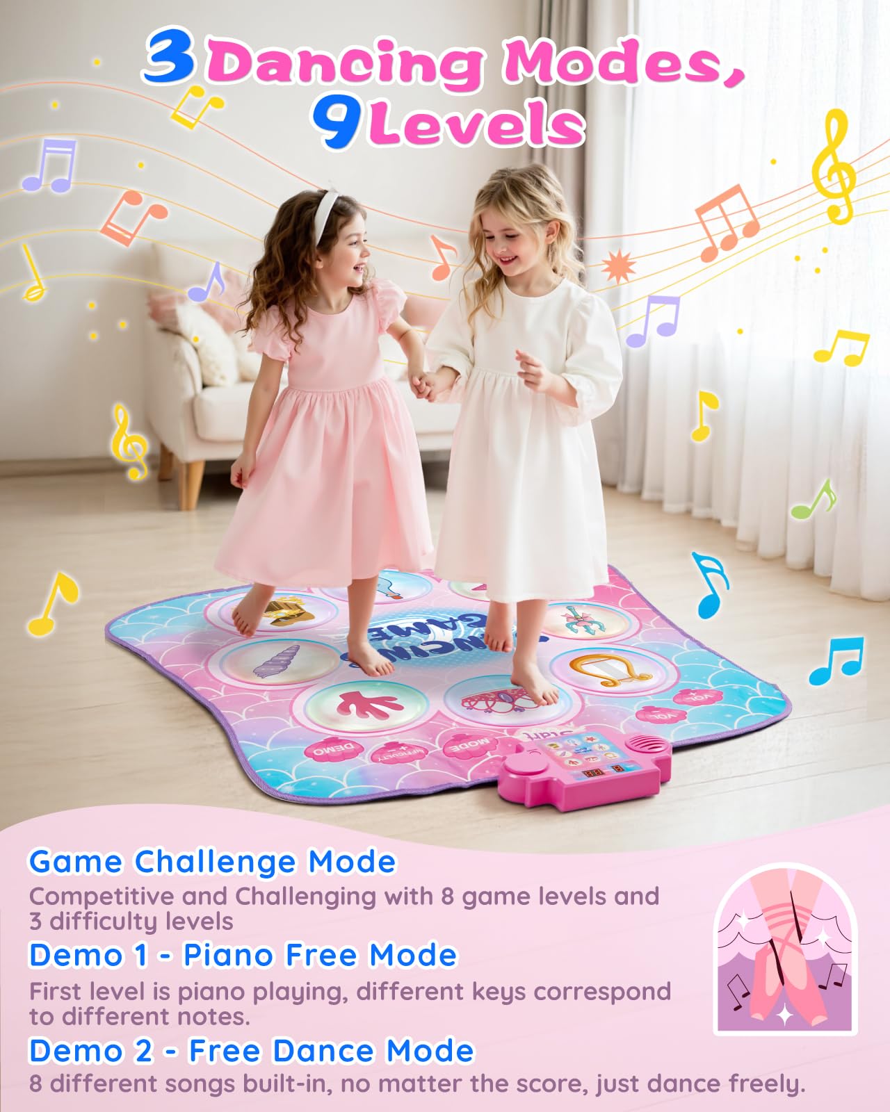 Top view of the ocean inspired design on the Gleamkid kids dance mat