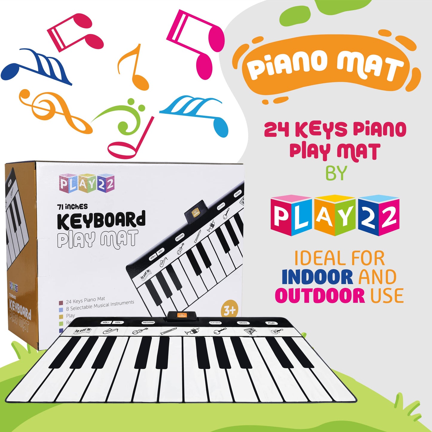 Close up of 24 keys on Play22 musical floor mat