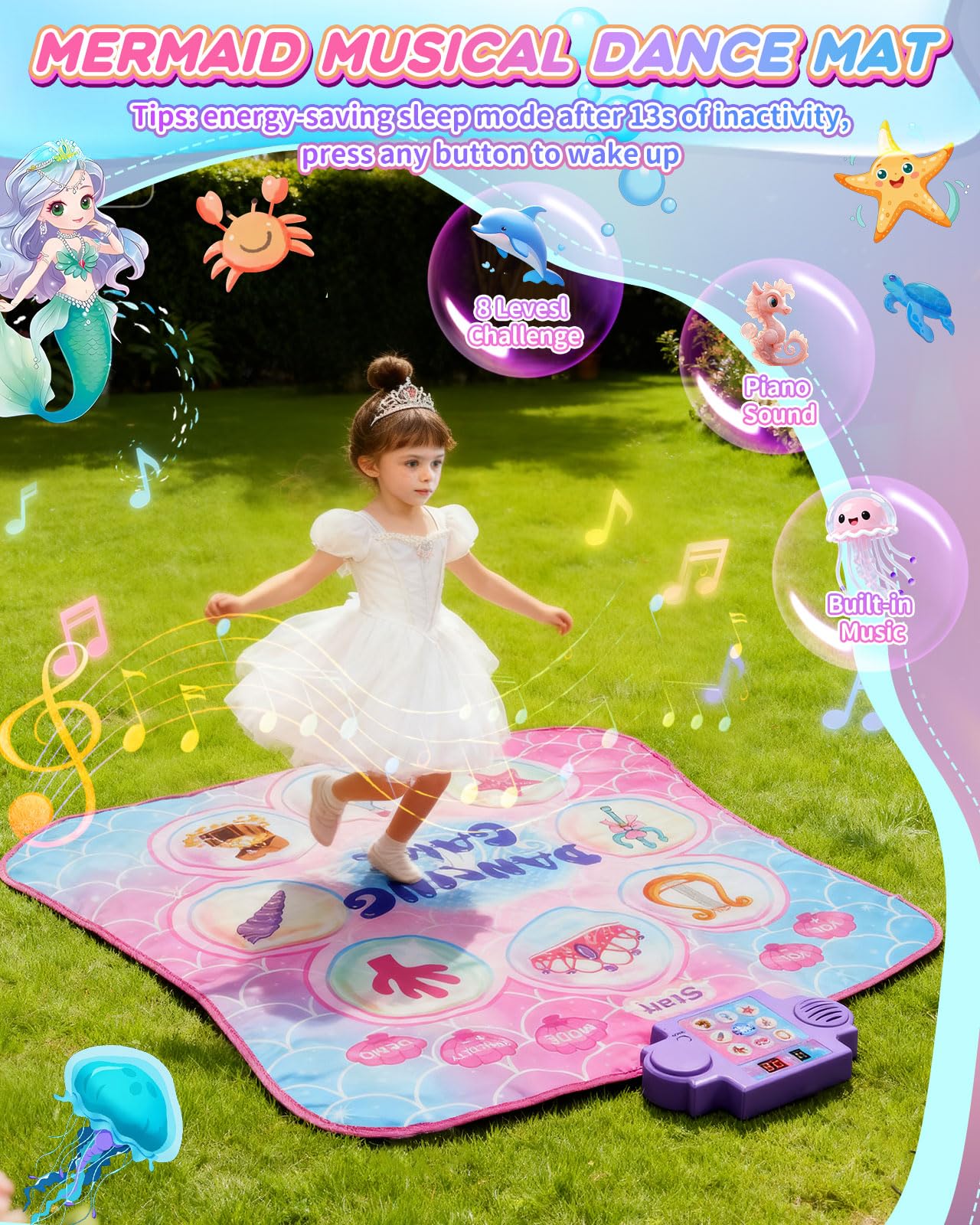 Child playing on Leapio interactive ocean-themed dance pad
