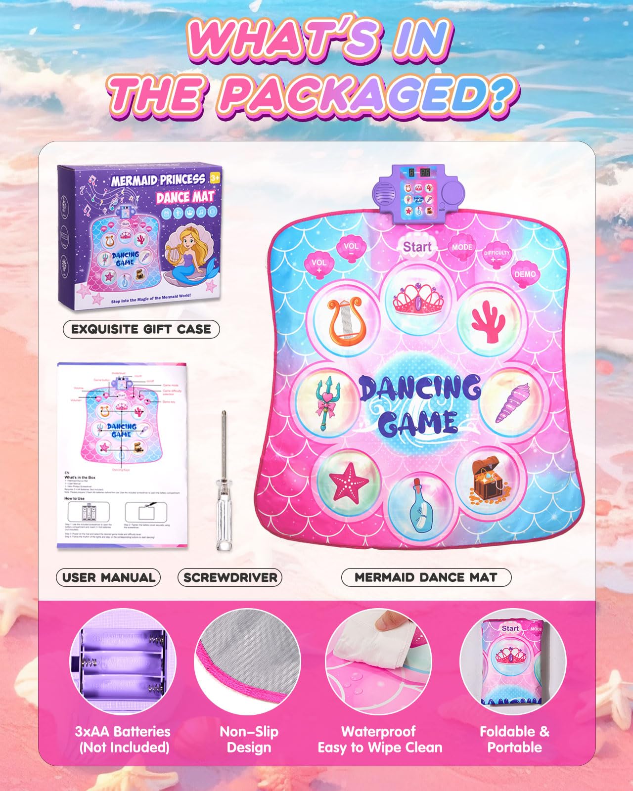 Mermaid Princess dance mat control panel with volume settings