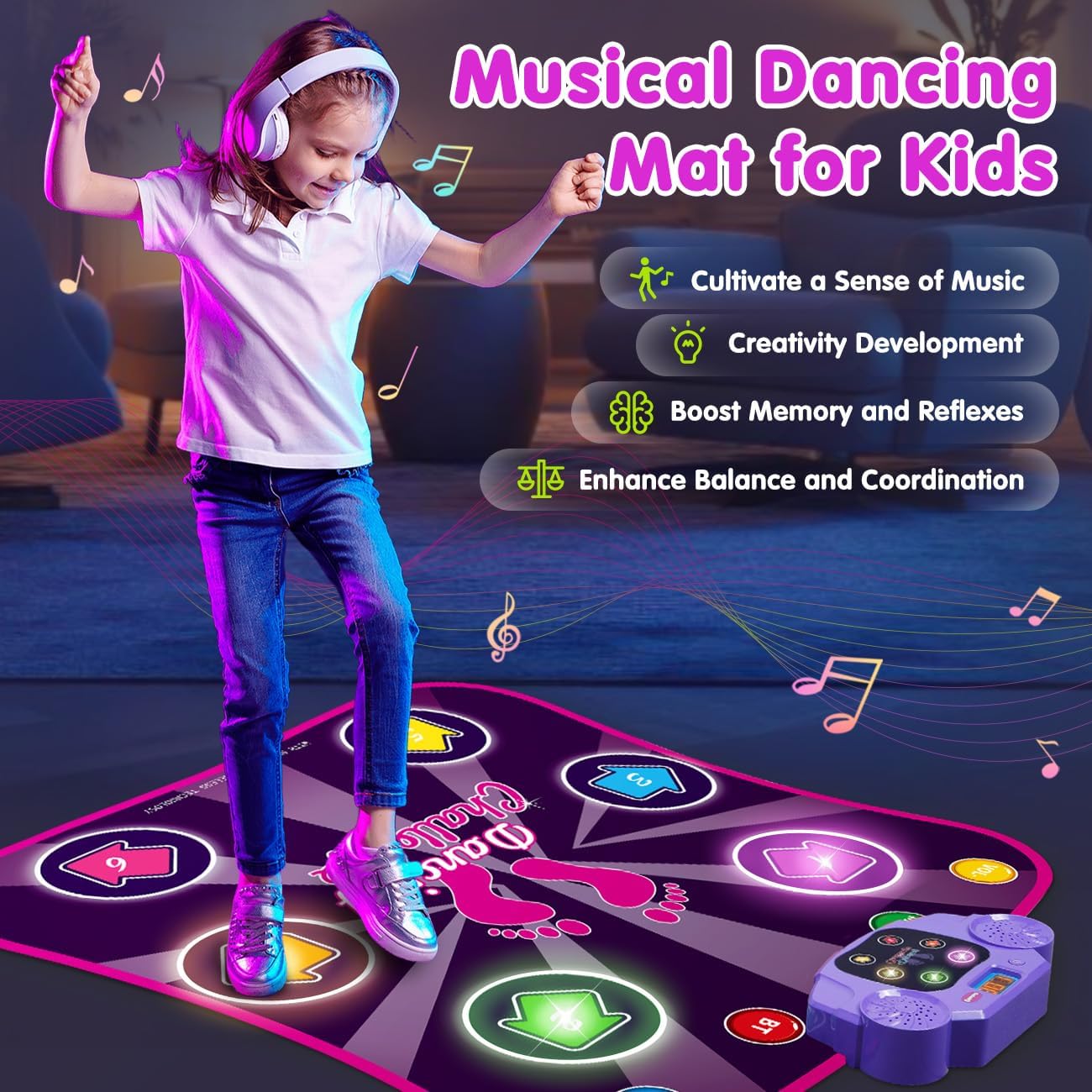 Bambilo dance mat showing the music console and Bluetooth controls