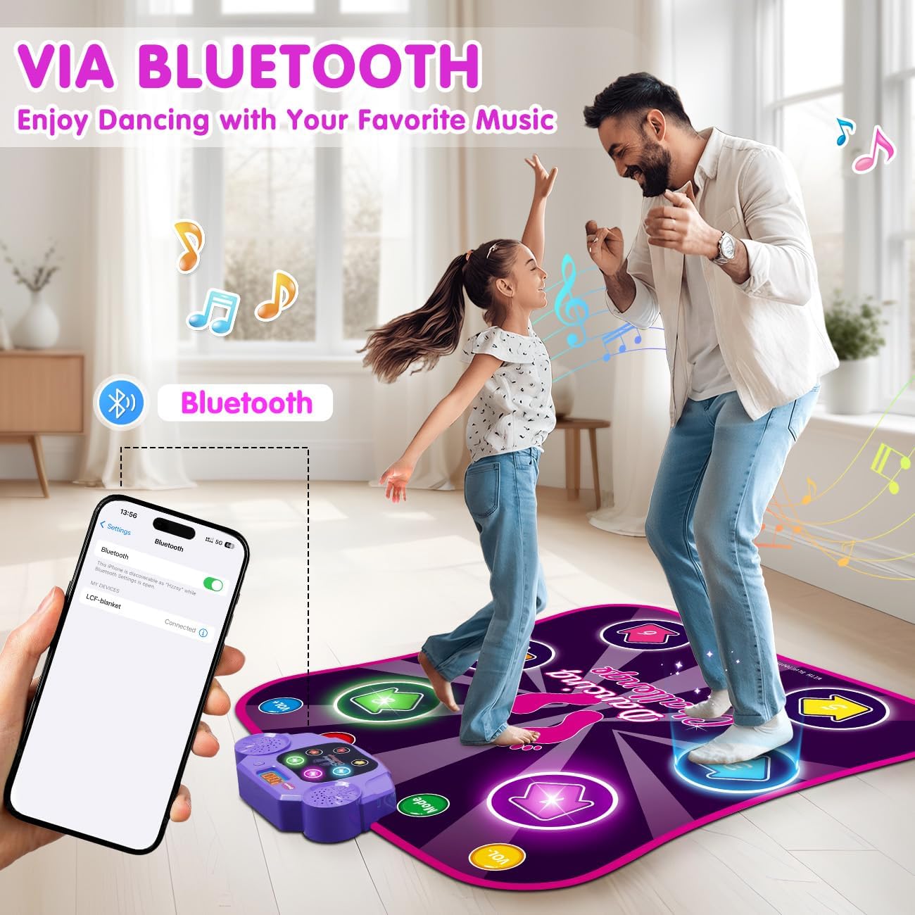 Bambilo dance mat interactive buttons glowing in a dark room