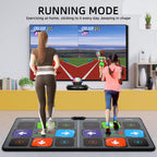 Two players standing on Fwfx dance mat during gameplay