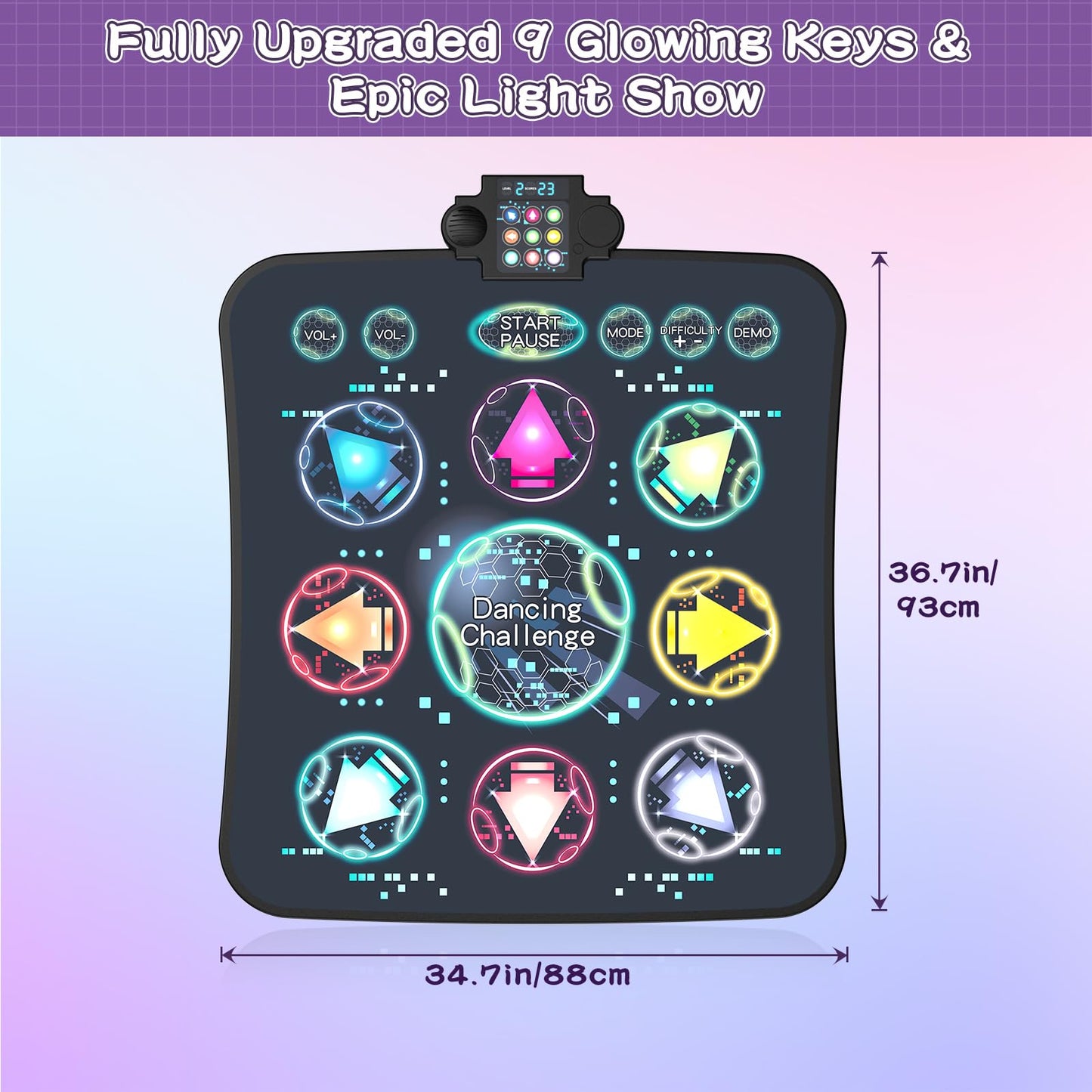 Child playing on Joycuddle electronic dance pad at home