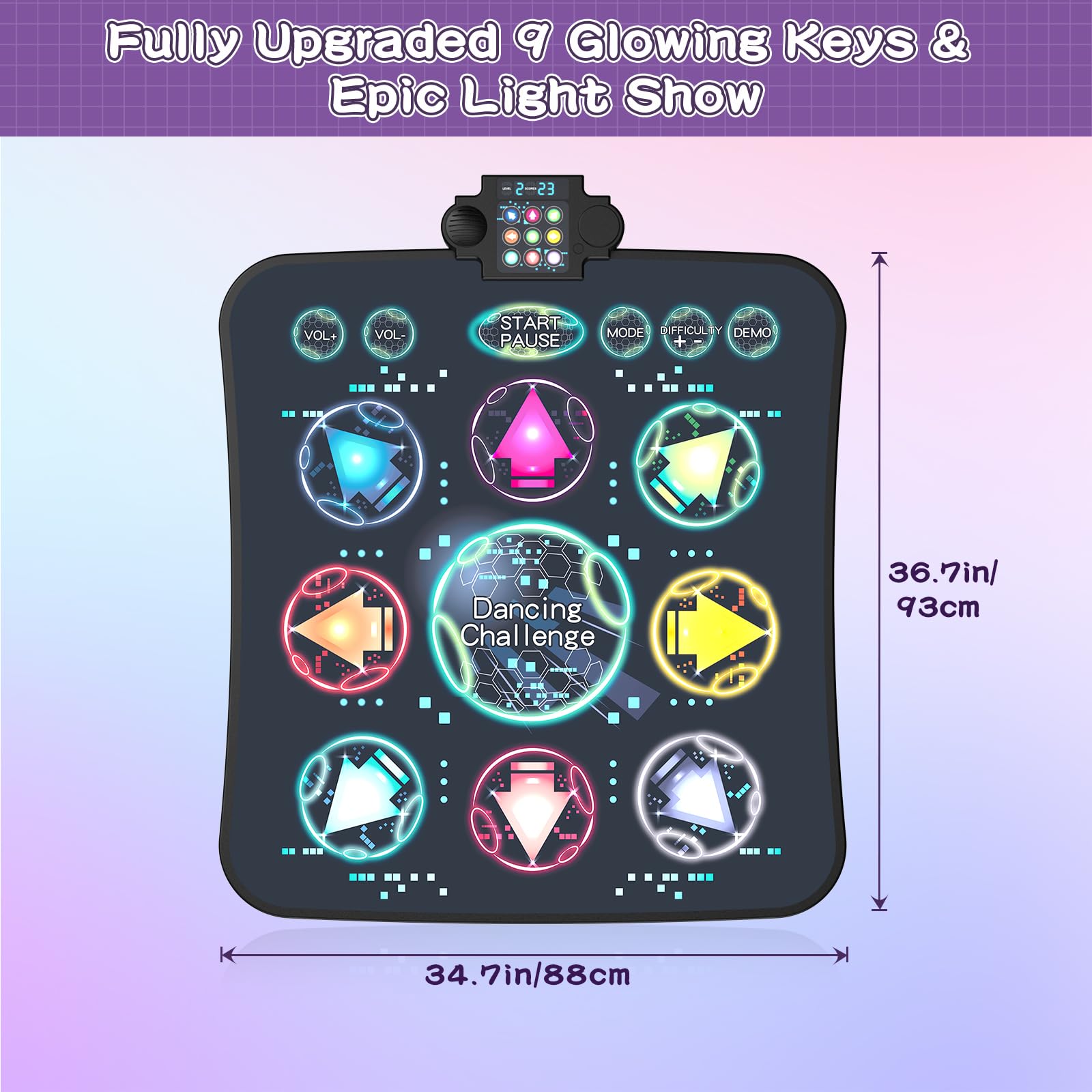 Child playing on Joycuddle electronic dance pad at home