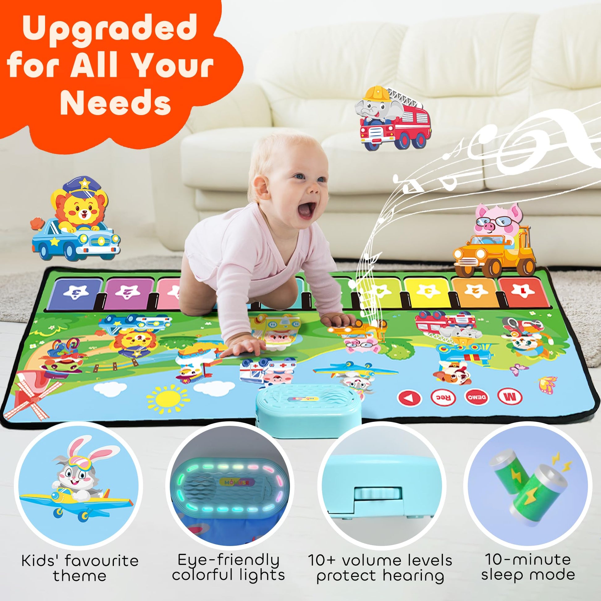 Toddler playing on Momuse large animal musical mat