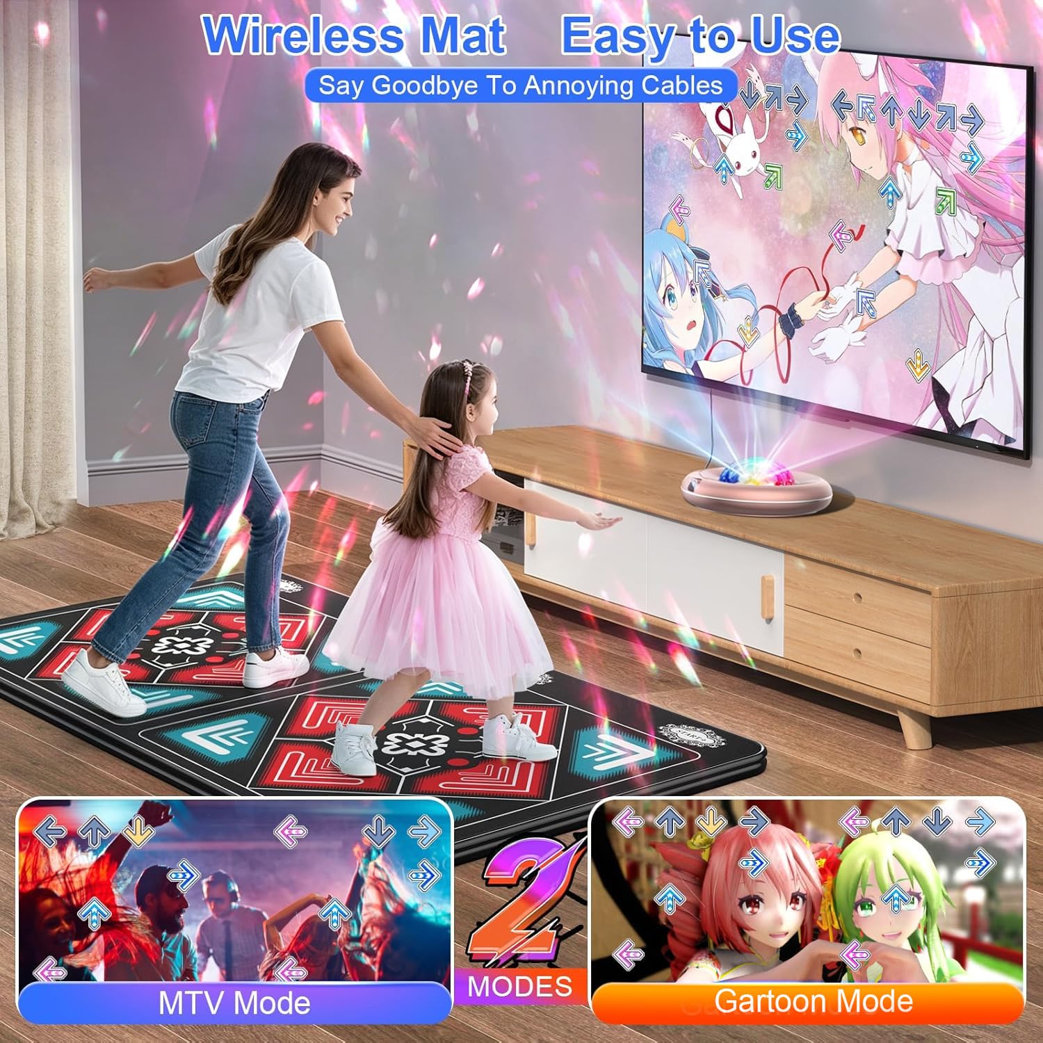 Haphom dance mat and dual wireless controllers for TV gaming
