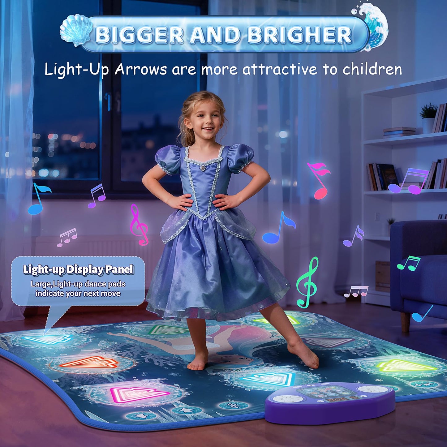 Top down view of the 8 button interactive dance floor mat
