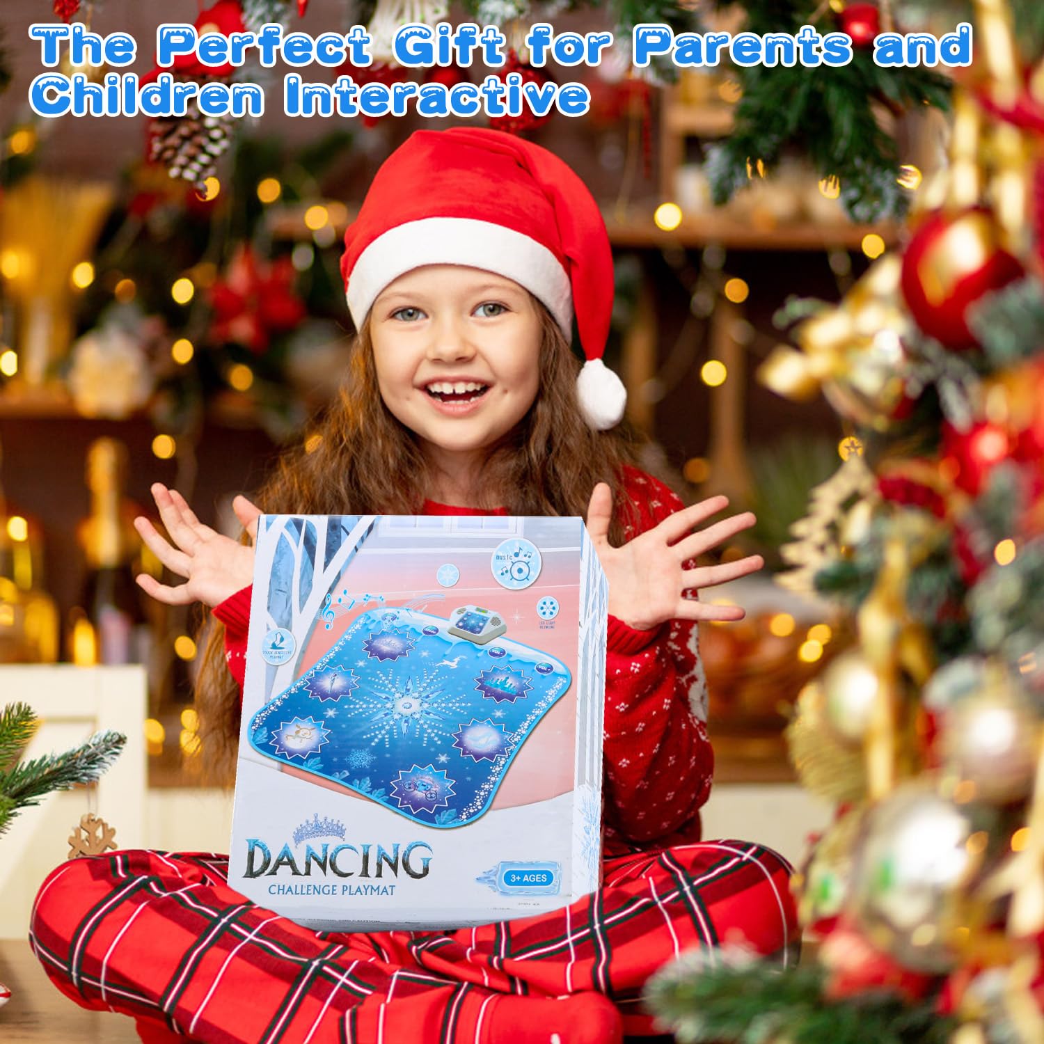 Family playing together on Frozen dance floor mat