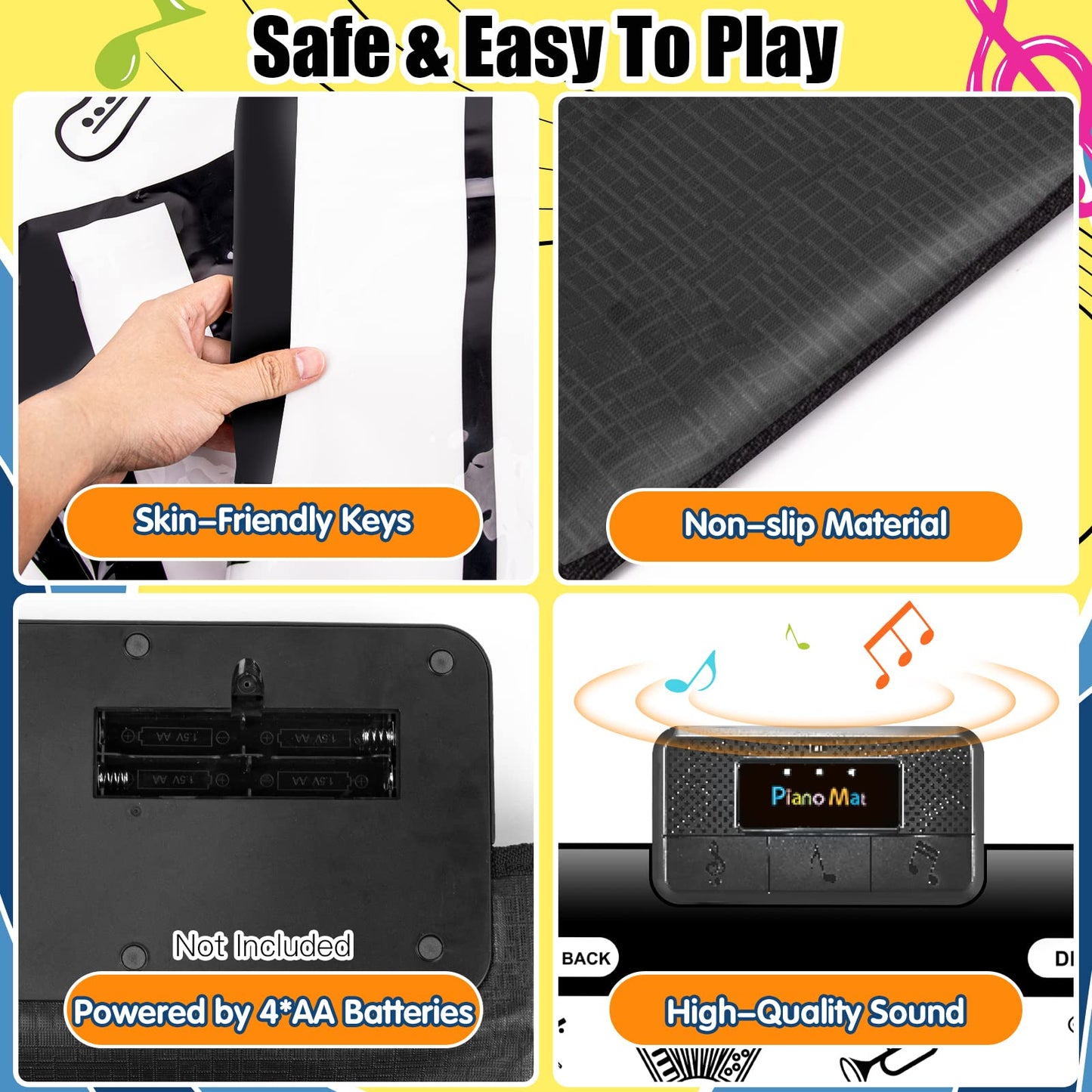 Top view of 71 inch long musical keyboard floor mat
