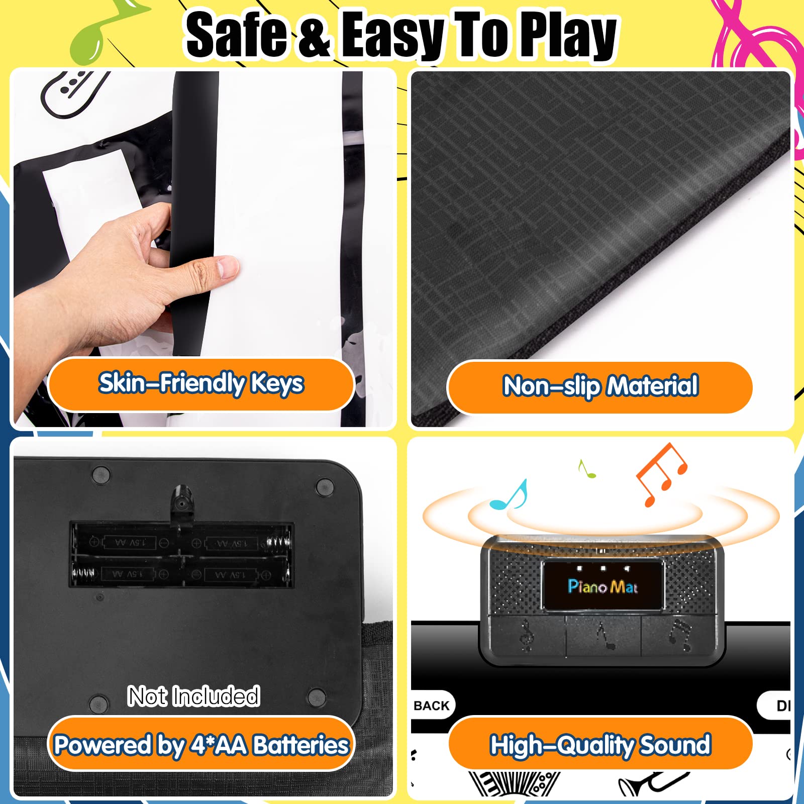 Top view of 71 inch long musical keyboard floor mat