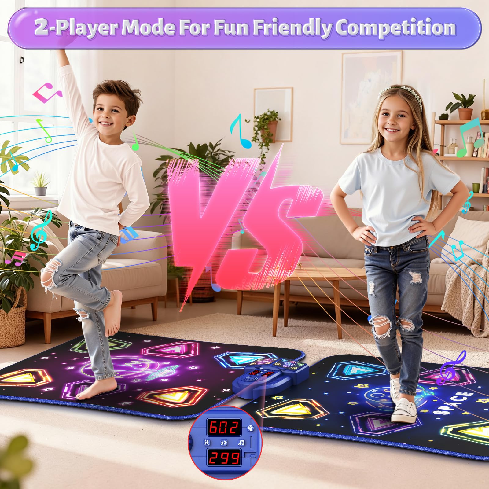 Children playing on Waykee dual-player interactive dance mat