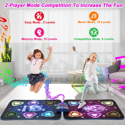 Children using the TooLion dance mat in double player mode