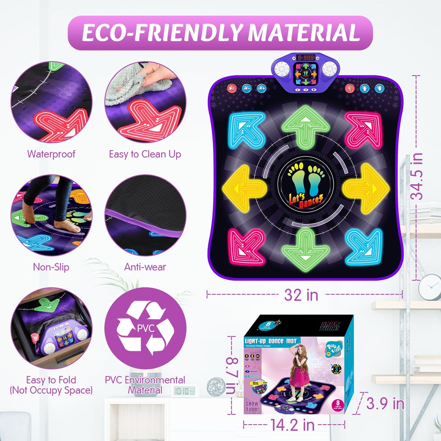 Non-slip rubber backing view of ankkie kids dance mat