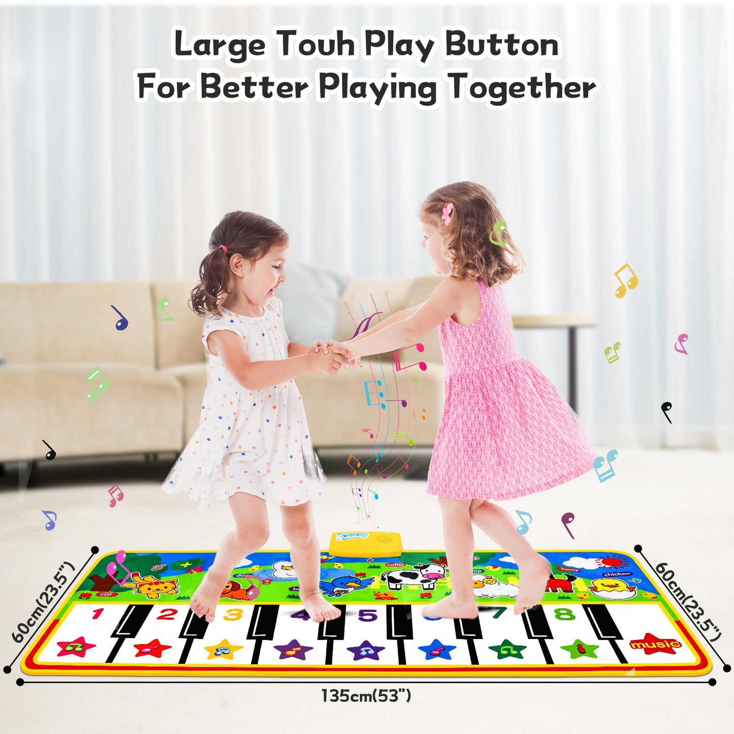 Close up of 8 animal sounds buttons on musical mat
