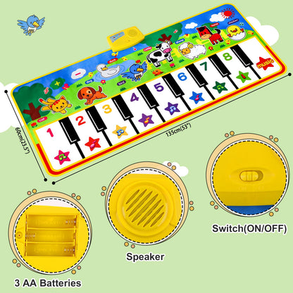 Children dancing on large piano floor keyboard