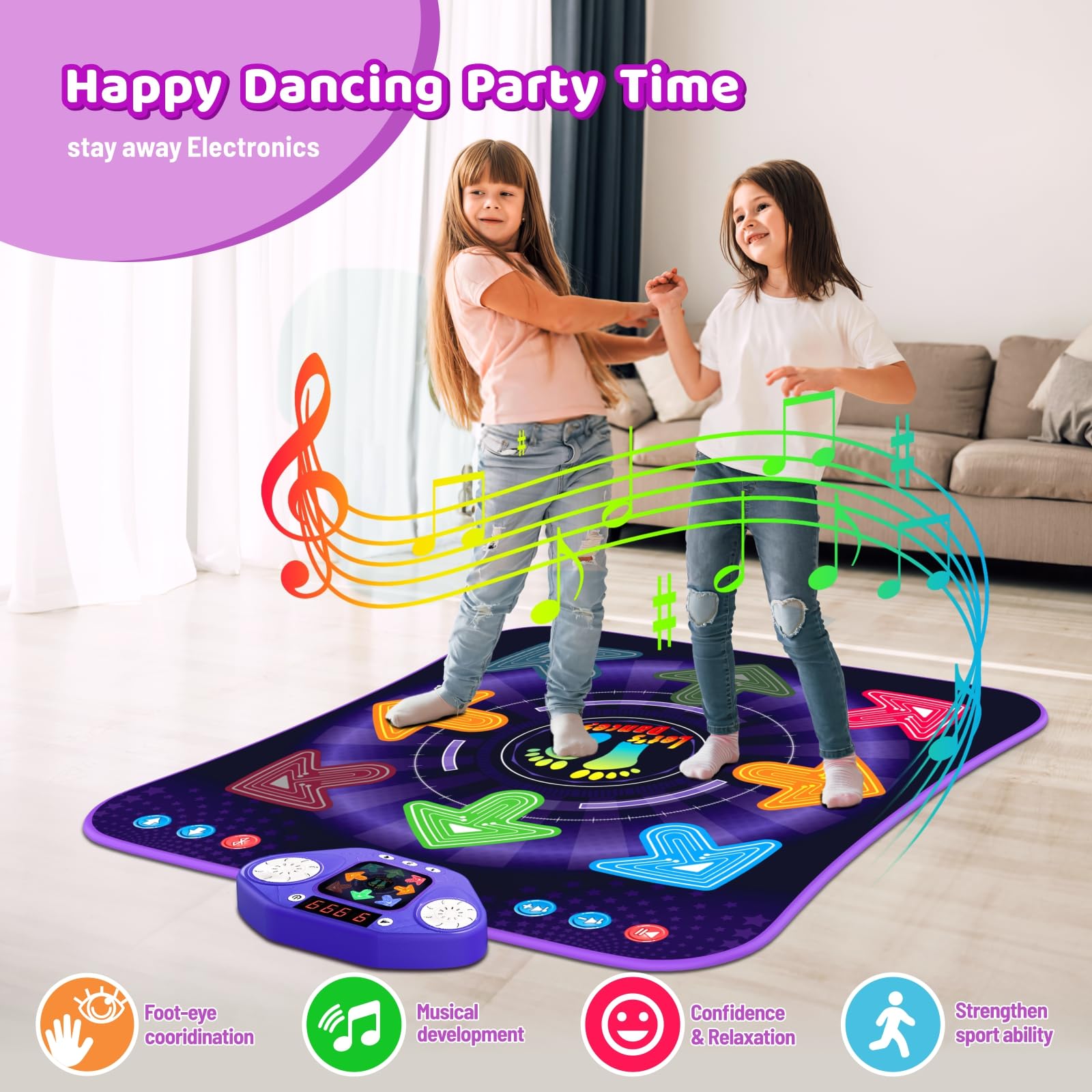 Close up of TooLion wireless Bluetooth dance mat arrow buttons